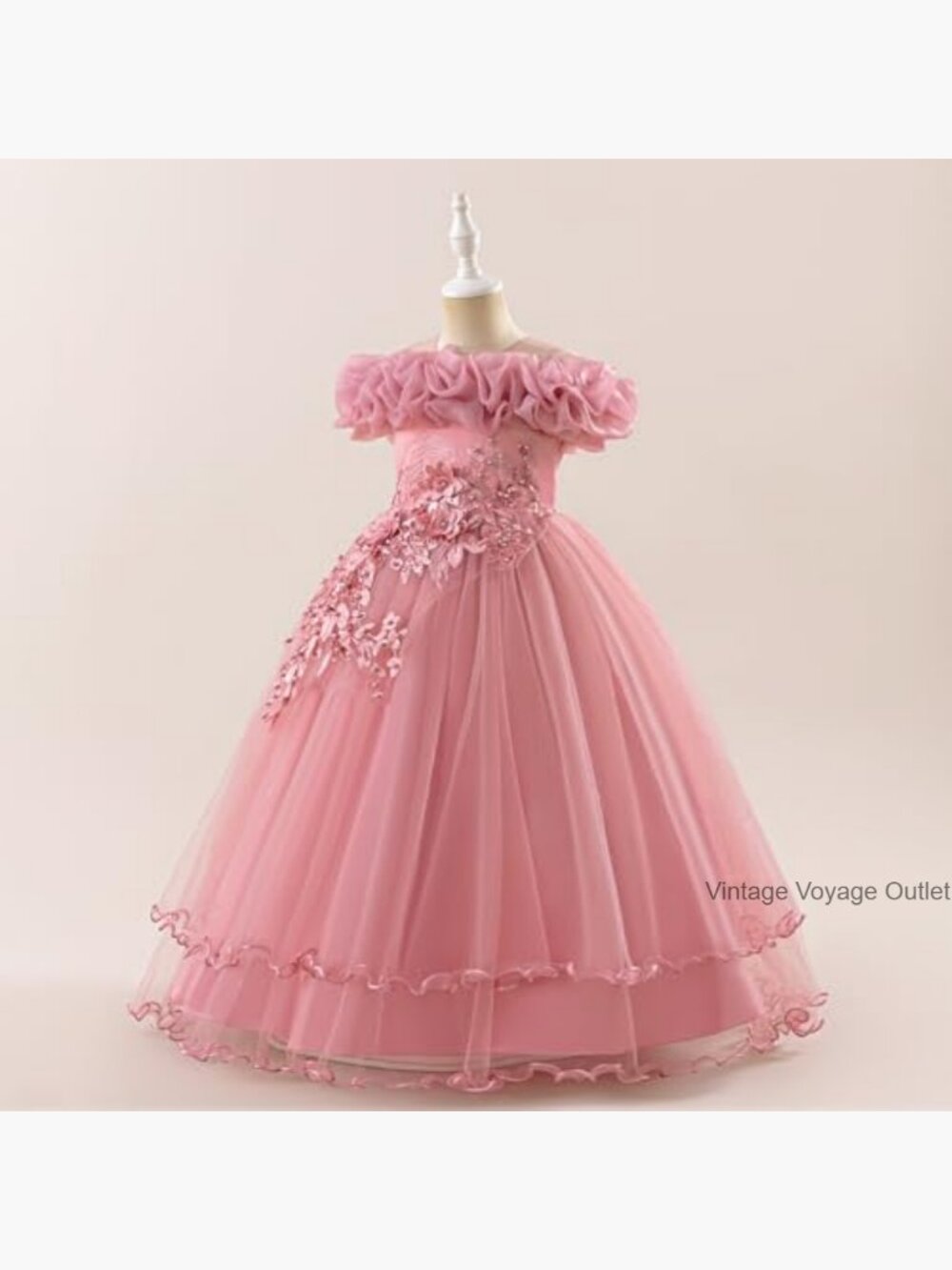 Flower Girl Dress Lace Tulle Off Shoulder Pageant Communion Wedding Gown Maxi - Picture 3 of 6